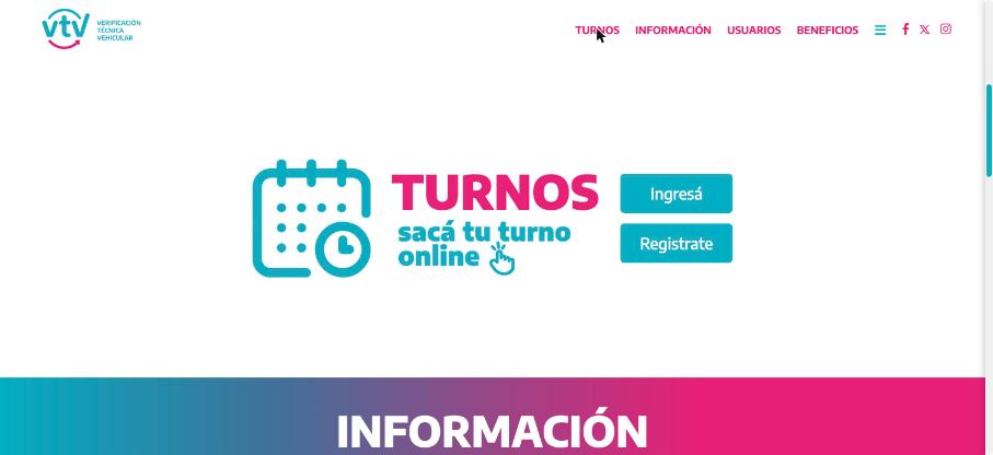 Sección Turnos de vtv.gba.gob.ar con los botones Ingresá y Registrate